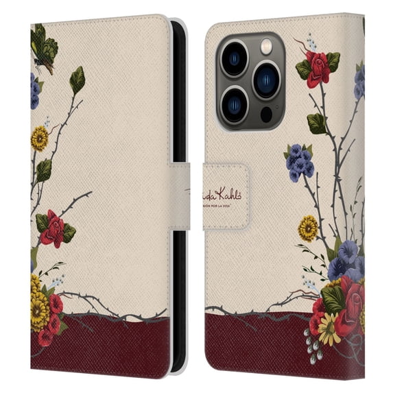Head Case Designs Officially Licensed Frida Kahlo Red Florals Shrub Leather Book Wallet Case Cover Compatible with Apple iPhone 14 Pro