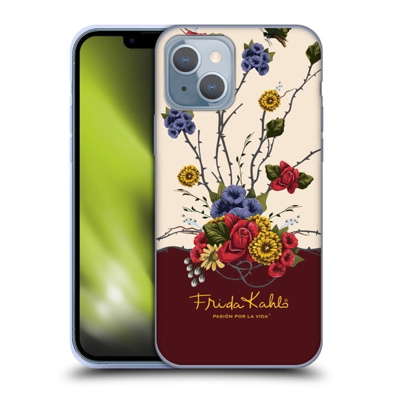 Head Case Designs Officially Licensed Frida Kahlo Red Florals Shrub Soft Gel Case Compatible with Apple iPhone 14