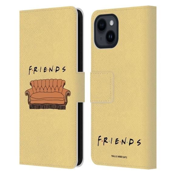 Head Case Designs Officially Licensed Friends TV Show Iconic Couch Leather Book Wallet Case Cover Compatible with Apple iPhone 15