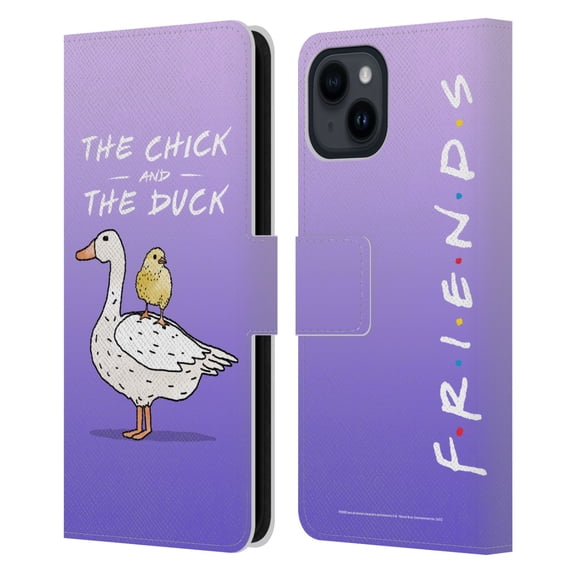 Head Case Designs Officially Licensed Friends TV Show Key Art Chick And Duck Leather Book Wallet Case Cover Compatible with Apple iPhone 15