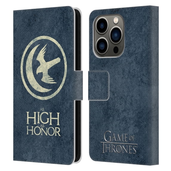 Head Case Designs Officially Licensed HBO Game of Thrones Dark Distressed Look Sigils Arryn Leather Book Wallet Case Cover Compatible with Apple iPhone 14 Pro