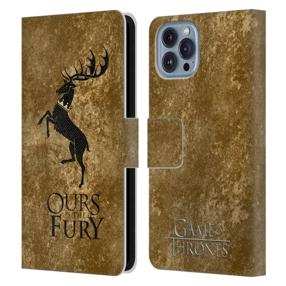 Head Case Designs Officially Licensed HBO Game of Thrones Dark Distressed Look Sigils Baratheon Leather Book Wallet Case Cover Compatible with Apple iPhone 14