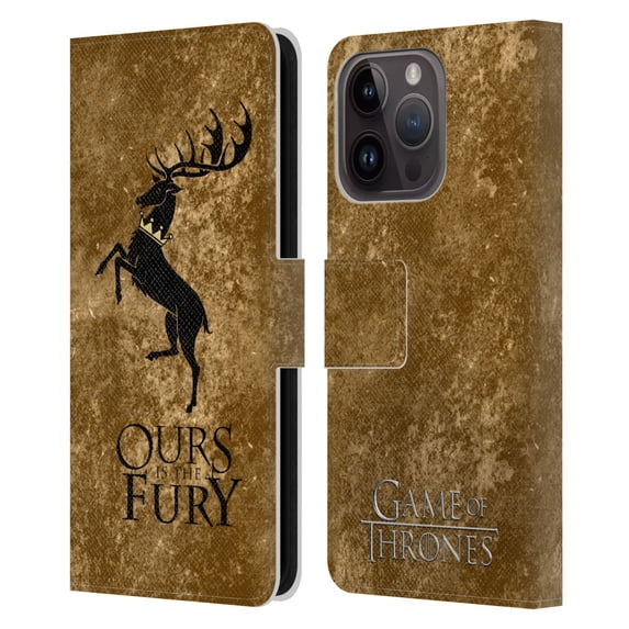 Head Case Designs Officially Licensed HBO Game of Thrones Dark Distressed Look Sigils Baratheon Leather Book Wallet Case Cover Compatible with Apple iPhone 15 Pro