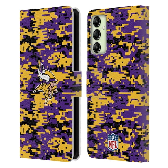 Head Case Designs NFL Minnesota Vikings Graphics Digital Camouflage Leather Book Wallet Case Cover For Samsung Galaxy A14 5G
