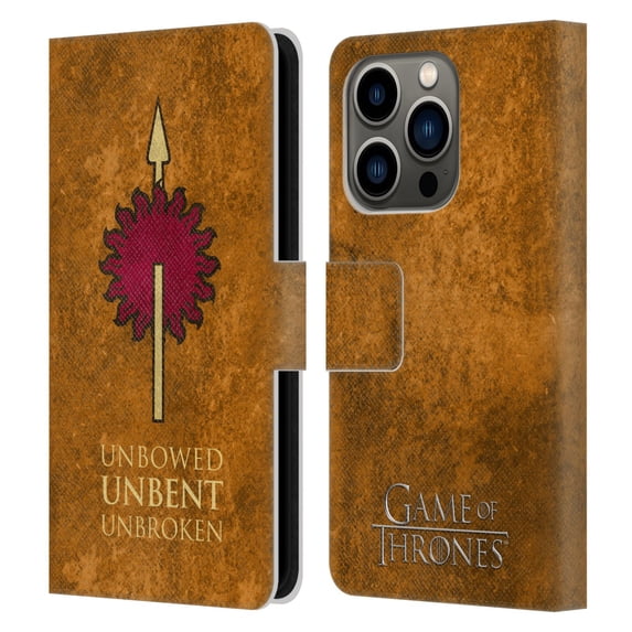 Head Case Designs Officially Licensed HBO Game of Thrones Dark Distressed Look Sigils Martell Leather Book Wallet Case Cover Compatible with Apple iPhone 14 Pro