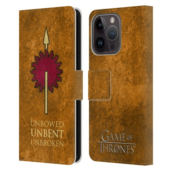 Head Case Designs Officially Licensed HBO Game of Thrones Dark Distressed Look Sigils Martell Leather Book Wallet Case Cover Compatible with Apple iPhone 15 Pro