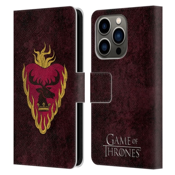 Head Case Designs Officially Licensed HBO Game of Thrones Dark Distressed Look Sigils Stannis Leather Book Wallet Case Cover Compatible with Apple iPhone 14 Pro