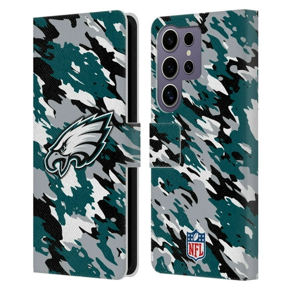 Head Case Designs NFL Philadelphia Eagles Logo Camou Leather Book Wallet Case Cover For Samsung Galaxy S25 Ultra