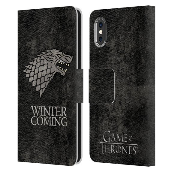 Head Case Designs Officially Licensed HBO Game of Thrones Dark Distressed Look Sigils Stark Leather Book Wallet Case Cover Compatible with Apple iPhone X / iPhone XS