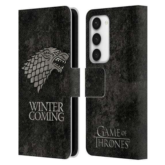 Head Case Designs Officially Licensed HBO Game of Thrones Dark Distressed Look Sigils Stark Leather Book Wallet Case Cover Compatible with Samsung Galaxy S23 5G
