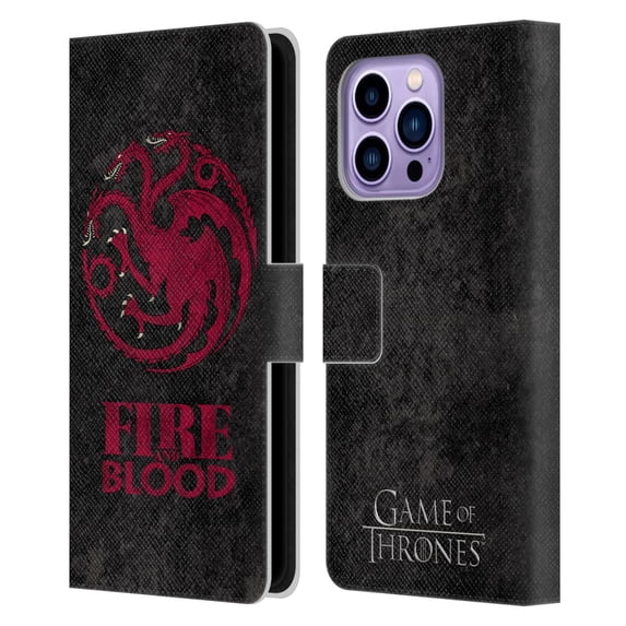 Head Case Designs Officially Licensed HBO Game of Thrones Dark Distressed Look Sigils Targaryen Leather Book Wallet Case Cover Compatible with Apple iPhone 14 Pro Max