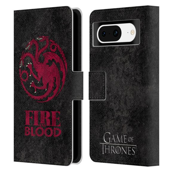 Head Case Designs Officially Licensed HBO Game of Thrones Dark Distressed Look Sigils Targaryen Leather Book Wallet Case Cover Compatible with Google Pixel 8