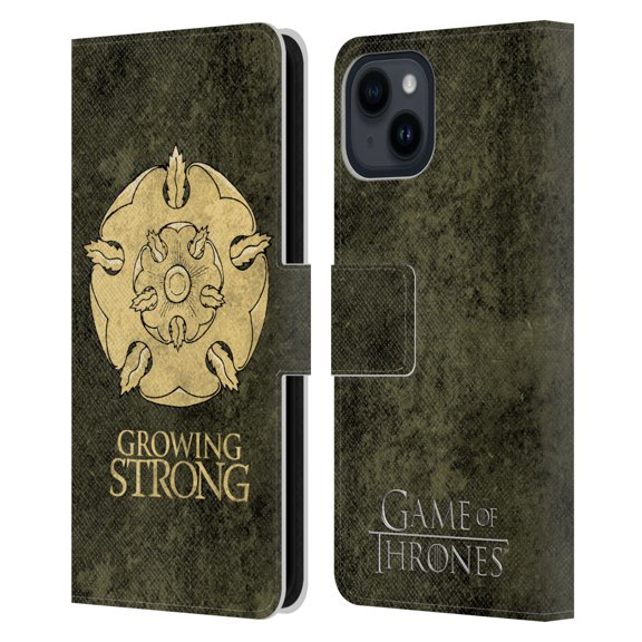 Head Case Designs Officially Licensed HBO Game of Thrones Dark Distressed Look Sigils Tyrell Leather Book Wallet Case Cover Compatible with Apple iPhone 15