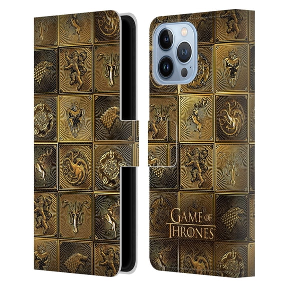Head Case Designs Officially Licensed HBO Game of Thrones Golden Sigils All Houses Leather Book Wallet Case Cover Compatible with Apple iPhone 13 Pro Max