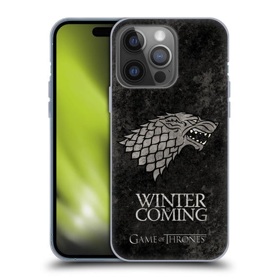 Head Case Designs Officially Licensed HBO Game of Thrones Dark Distressed Look Sigils Stark Soft Gel Case Compatible with Apple iPhone 14 Pro