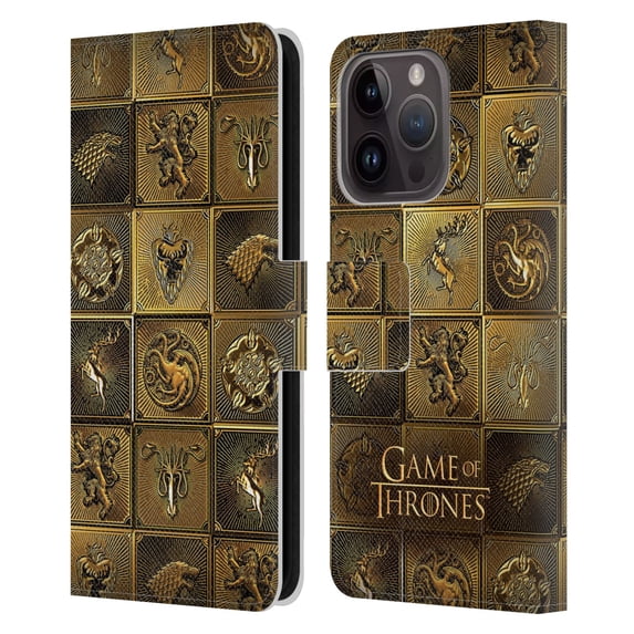 Head Case Designs Officially Licensed HBO Game of Thrones Golden Sigils All Houses Leather Book Wallet Case Cover Compatible with Apple iPhone 15 Pro