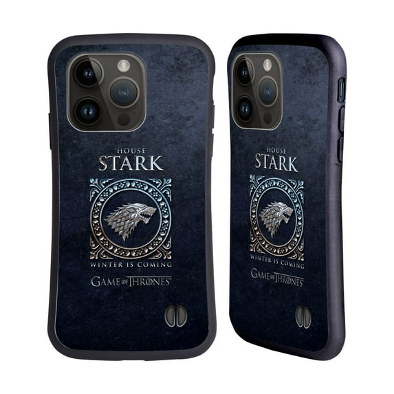 Head Case Designs Officially Licensed HBO Game of Thrones Metallic Sigils Stark Hybrid Case Compatible with Apple iPhone 15 Pro