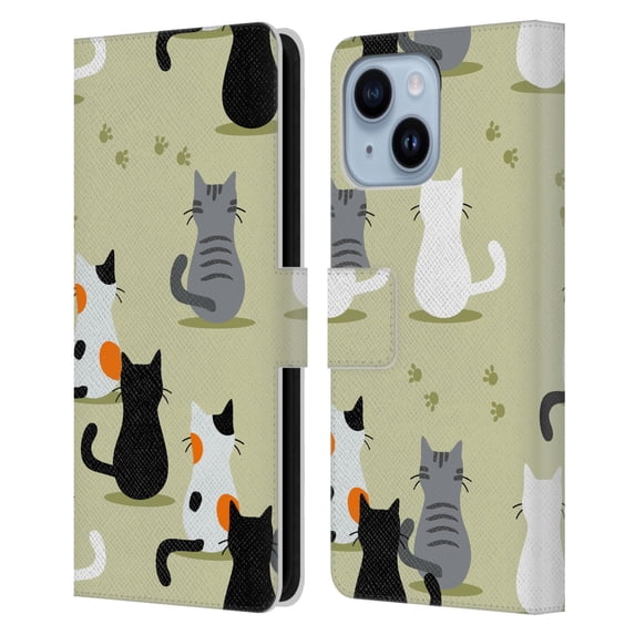 Head Case Designs Officially Licensed Haroulita Cats And Dogs Cats Leather Book Wallet Case Cover Compatible with Apple iPhone 14 Plus