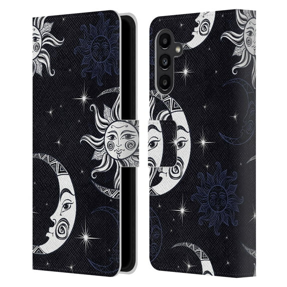 Head Case Designs Officially Licensed Haroulita Magick - Tarot - Mystical Star And Moon Black Leather Book Wallet Case Cover Compatible with Samsung Galaxy A13 5G (2021)