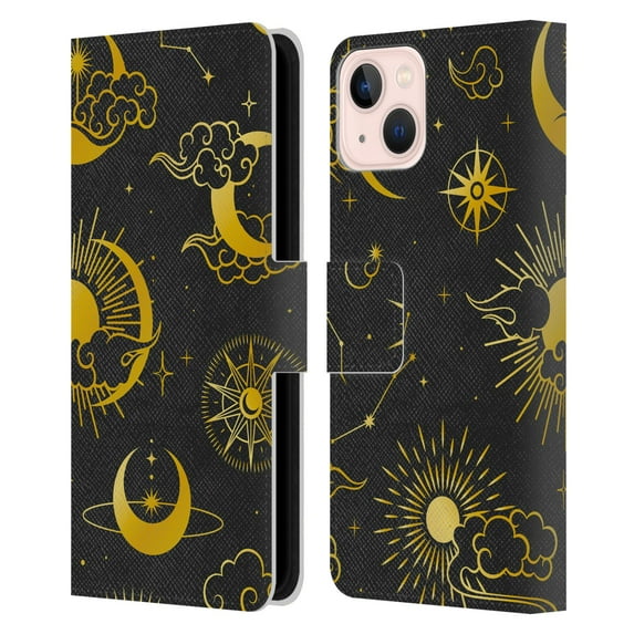 Head Case Designs Officially Licensed Haroulita Magick - Tarot - Mystical Sun Moon Stars Leather Book Wallet Case Cover Compatible with Apple iPhone 13