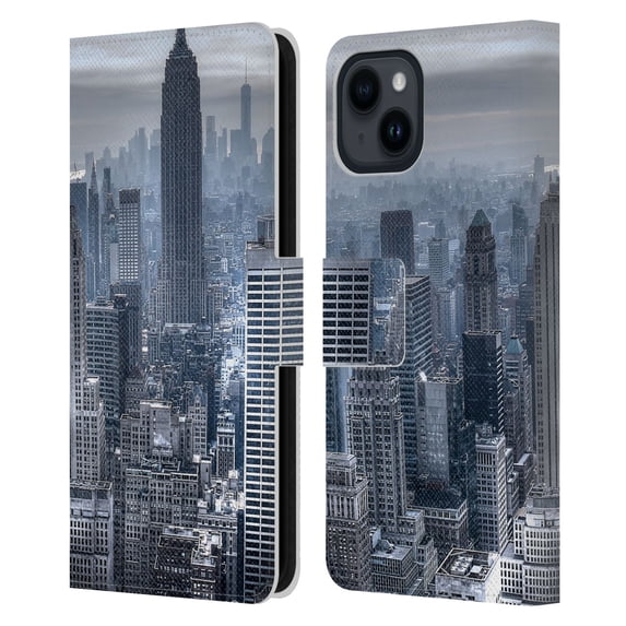 Head Case Designs Officially Licensed Haroulita Places New York 3 Leather Book Wallet Case Cover Compatible with Apple iPhone 15