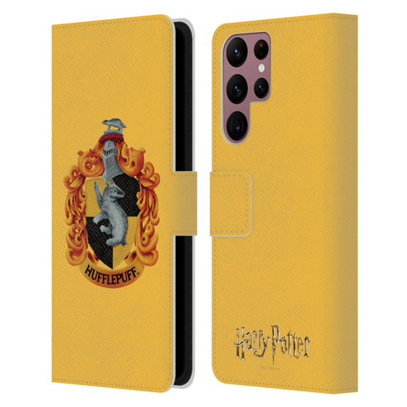 Head Case Designs Officially Licensed Harry Potter Chamber Of Secrets I Hufflepuff Crest Leather Book Wallet Case Cover Compatible with Samsung Galaxy S22 Ultra 5G
