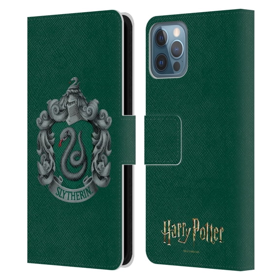 Head Case Designs Officially Licensed Harry Potter Chamber Of Secrets I Slytherin Crest Leather Book Wallet Case Cover Compatible with Apple iPhone 12 / iPhone 12 Pro