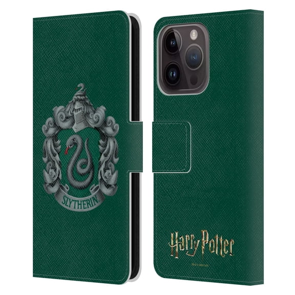 Head Case Designs Officially Licensed Harry Potter Chamber Of Secrets I Slytherin Crest Leather Book Wallet Case Cover Compatible with Apple iPhone 15 Pro
