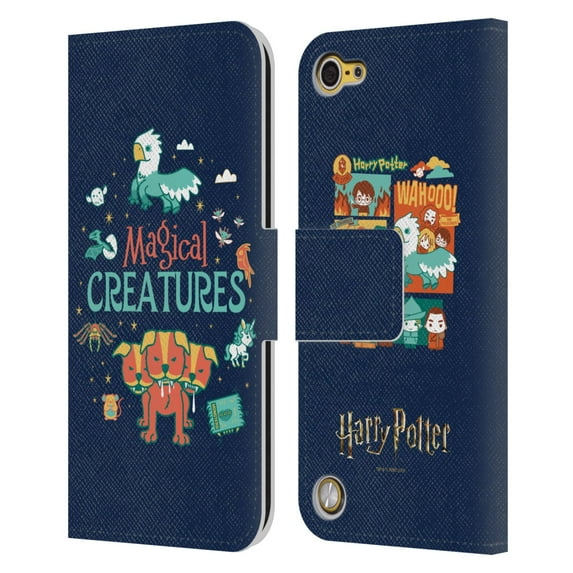 Head Case Designs Officially Licensed Harry Potter Deathly Hallows I Magical Creatures Leather Book Wallet Case Cover Compatible with Apple iPod Touch 5G 5th Gen