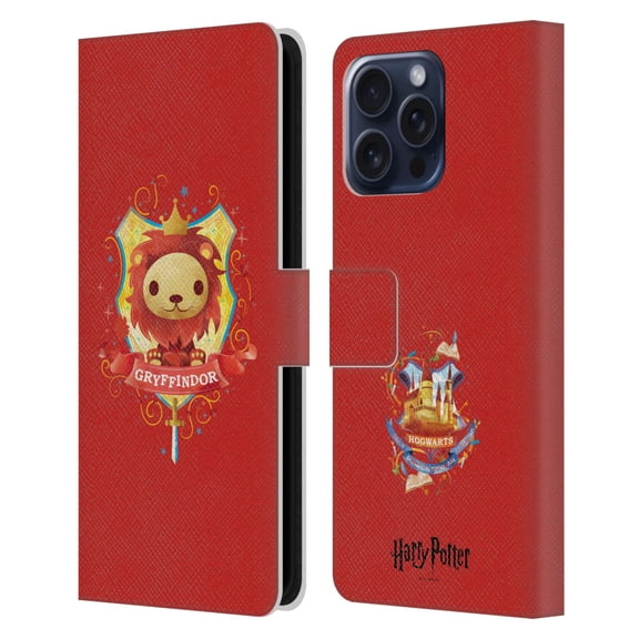 Head Case Designs Officially Licensed Harry Potter Deathly Hallows II Gryffindor Leather Book Wallet Case Cover Compatible with Apple iPhone 16 Pro Max