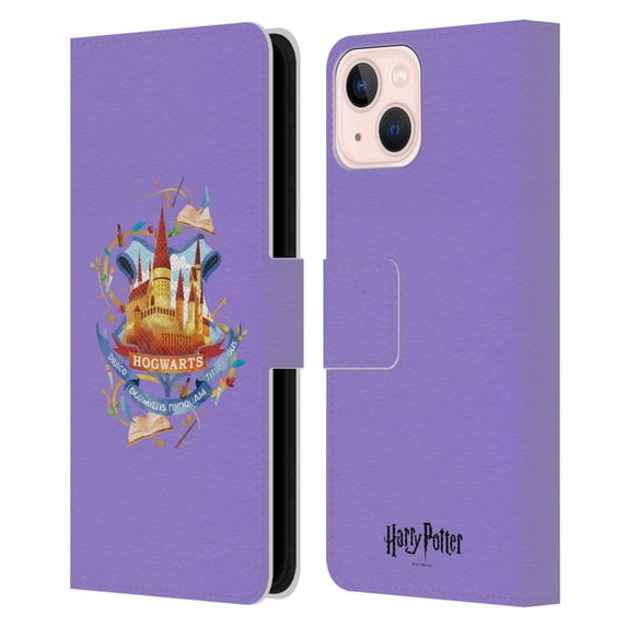 Head Case Designs Officially Licensed Harry Potter Deathly Hallows II Hogwarts Leather Book Wallet Case Cover Compatible with Apple iPhone 13