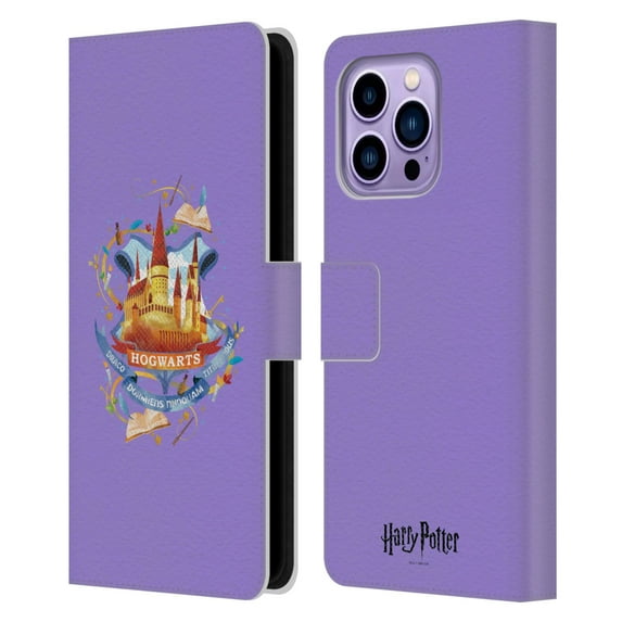 Head Case Designs Officially Licensed Harry Potter Deathly Hallows II Hogwarts Leather Book Wallet Case Cover Compatible with Apple iPhone 14 Pro Max