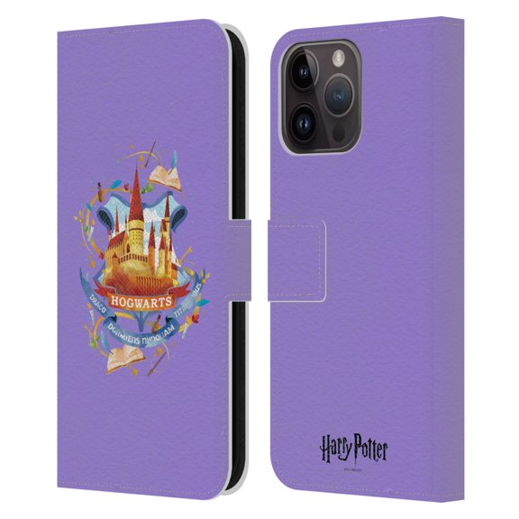 Head Case Designs Officially Licensed Harry Potter Deathly Hallows II Hogwarts Leather Book Wallet Case Cover Compatible with Apple iPhone 15 Pro Max