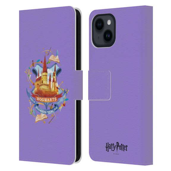 Head Case Designs Officially Licensed Harry Potter Deathly Hallows II Hogwarts Leather Book Wallet Case Cover Compatible with Apple iPhone 15