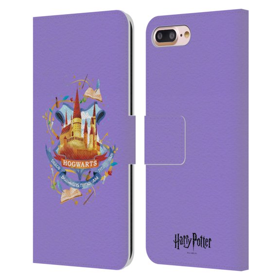 Head Case Designs Officially Licensed Harry Potter Deathly Hallows II Hogwarts Leather Book Wallet Case Cover Compatible with Apple iPhone 7 Plus / iPhone 8 Plus