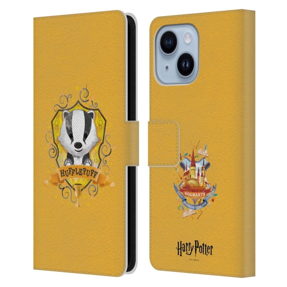 Head Case Designs Officially Licensed Harry Potter Deathly Hallows II Hufflepuff Leather Book Wallet Case Cover Compatible with Apple iPhone 14 Plus