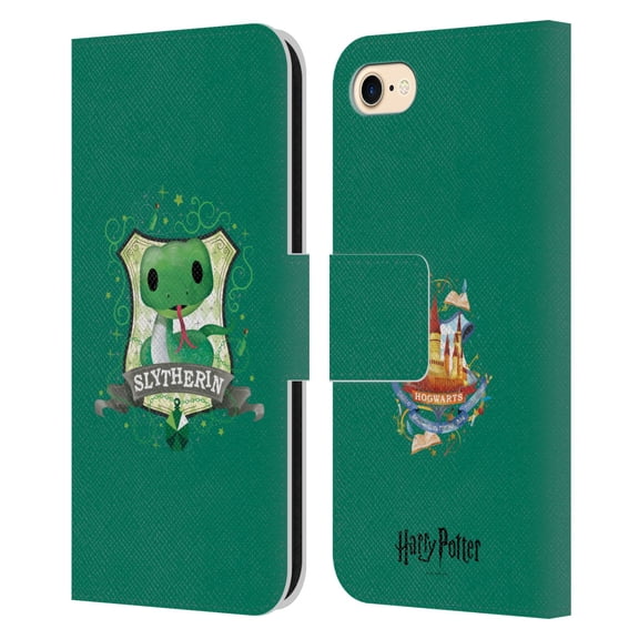 Head Case Designs Officially Licensed Harry Potter Deathly Hallows II Slytherin Leather Book Wallet Case Cover Compatible with Apple iPhone 7 / 8 / SE 2020 & 2022