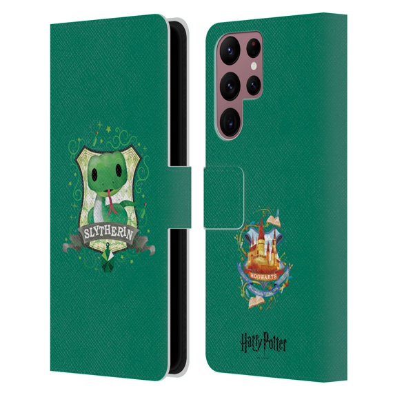 Head Case Designs Officially Licensed Harry Potter Deathly Hallows II Slytherin Leather Book Wallet Case Cover Compatible with Samsung Galaxy S22 Ultra 5G