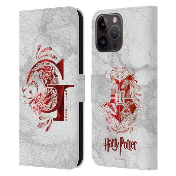 Head Case Designs Harry Potter Deathly Hallows IX Gryffindor Aguamenti Leather Book Wallet Case Cover For Apple iPhone 15 Pro Max
