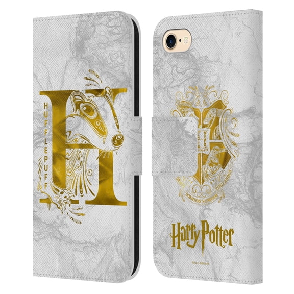 Head Case Designs Officially Licensed Harry Potter Deathly Hallows IX Hufflepuff Aguamenti Leather Book Wallet Case Compatible with Apple iPhone 7 / 8 / SE 2020 & 2022