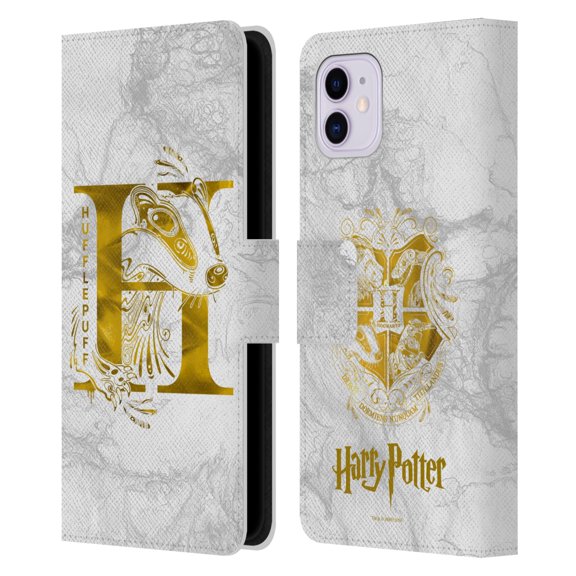 Head Case Designs Officially Licensed Harry Potter Deathly Hallows IX Hufflepuff Aguamenti Leather Book Wallet Case Cover Compatible with Apple iPhone 11