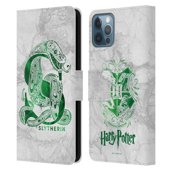 Head Case Designs Officially Licensed Harry Potter Deathly Hallows IX Slytherin Aguamenti Leather Book Wallet Case Cover Compatible with Apple iPhone 12 / iPhone 12 Pro
