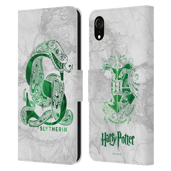 Head Case Designs Harry Potter Deathly Hallows IX Slytherin Aguamenti Leather Book Wallet Case Cover For Apple iPhone XR