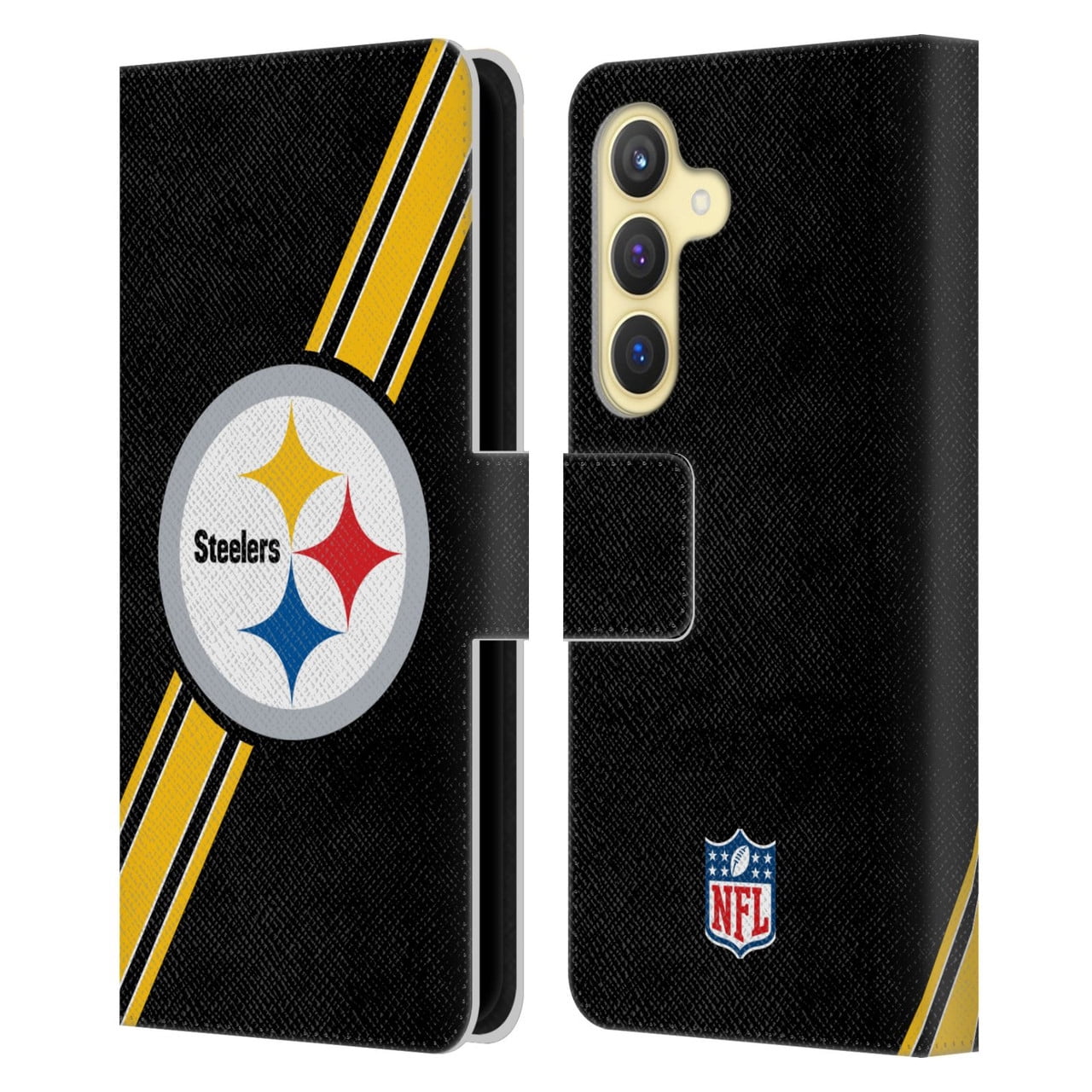 Head Case Designs NFL Pittsburgh Steelers Logo Stripes Leather Book Wallet Case Cover For Samsung Galaxy S24 5G
