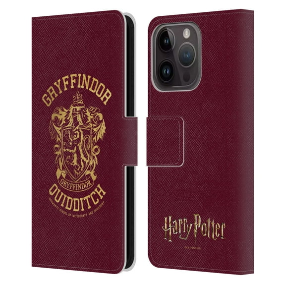 Head Case Designs Officially Licensed Harry Potter Deathly Hallows X Gryffindor Quidditch Leather Book Wallet Case Cover Compatible with Apple iPhone 15 Pro