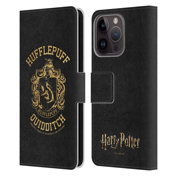 Head Case Designs Officially Licensed Harry Potter Deathly Hallows X Hufflepuff Quidditch Leather Book Wallet Case Cover Compatible with Apple iPhone 15 Pro