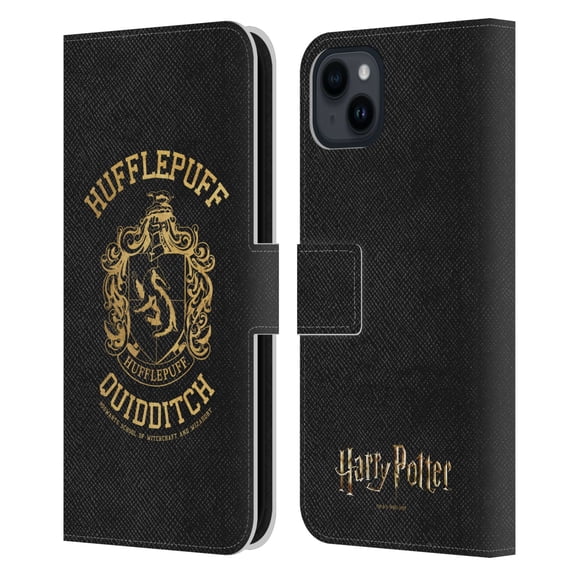 Head Case Designs Officially Licensed Harry Potter Deathly Hallows X Hufflepuff Quidditch Leather Book Wallet Case Cover Compatible with Apple iPhone 15 Plus