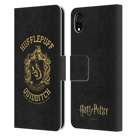 Head Case Designs Officially Licensed Harry Potter Deathly Hallows X Hufflepuff Quidditch Leather Book Wallet Case Cover Compatible with Apple iPhone XR