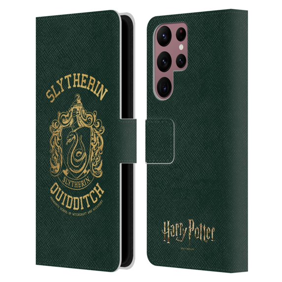 Head Case Designs Officially Licensed Harry Potter Deathly Hallows X Slytherin Quidditch Leather Book Wallet Case Cover Compatible with Samsung Galaxy S22 Ultra 5G