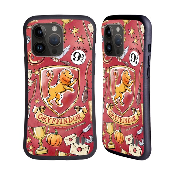 Head Case Designs Officially Licensed Harry Potter Deathly Hallows XIII Gryffindor Pattern Hybrid Case Compatible with Apple iPhone 15 Pro Max